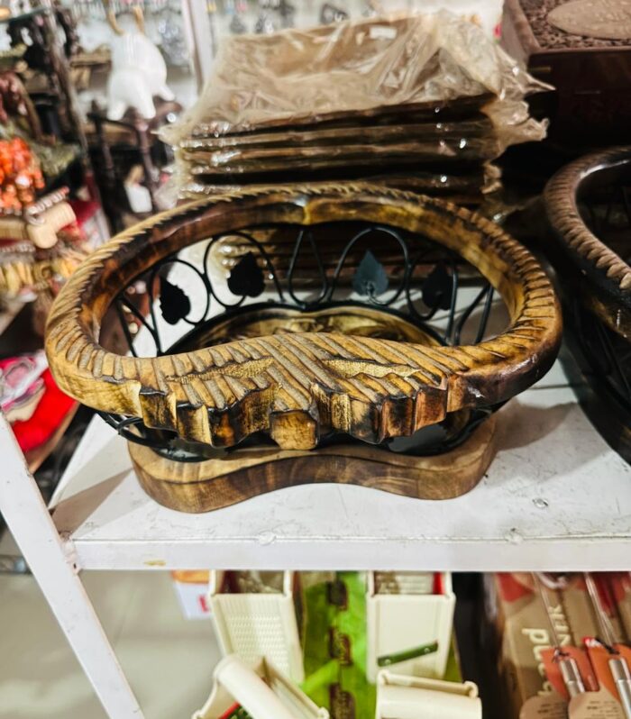 Handcrafted Apple Shape Wooden & Metal Fruit Basket