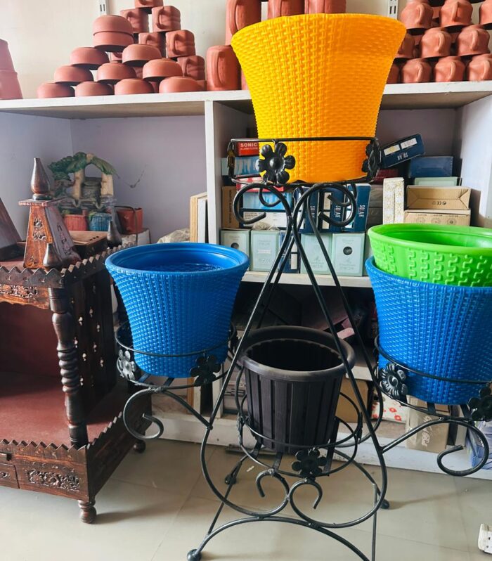 Premium 5-Tier Iron Plant Stand with Colorful Plastic Pots