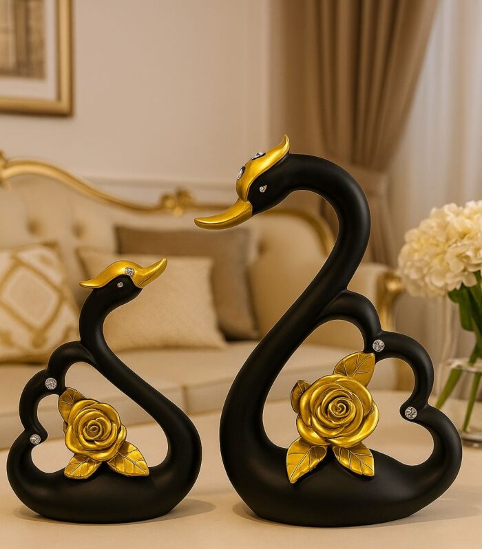 Swan Couple Showpiece – Black & Gold
