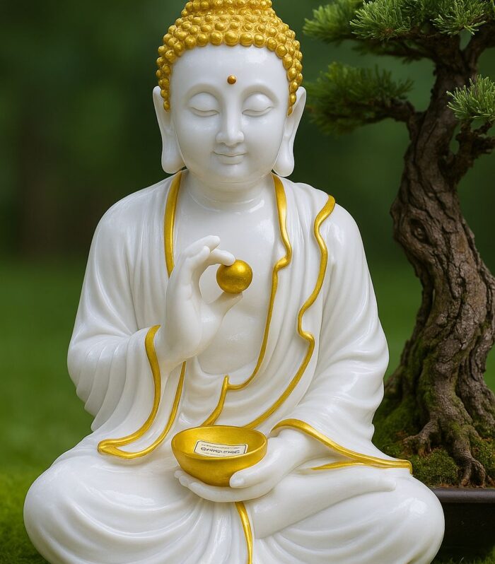 White Gold Marble Buddha (14.5 inch)