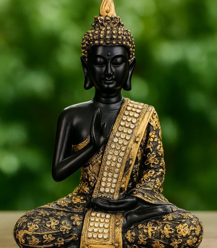 Black & Gold Buddha Statue with Stone Embellishments
