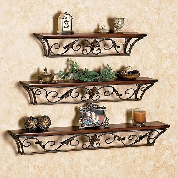 Set of 3 Wooden & Iron Wall Shelves