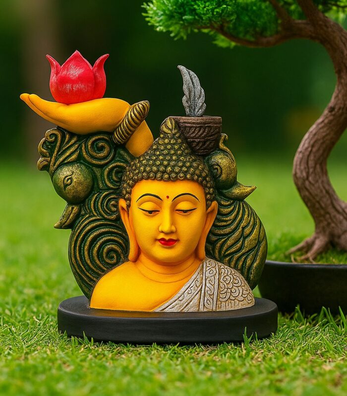 Decorative Buddha Head Idol with Hand Holding Lotus
