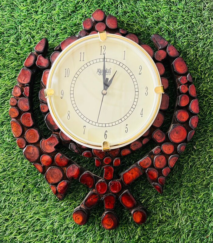 Ajanta Khanda Shape Handcrafted Wooden Wall Clock